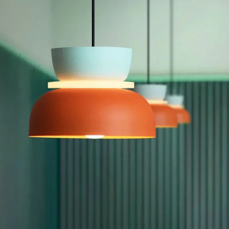 Modern Macaron LED Pendant Lamp Colorful Iron Hanging Suspension Nordic Sweet Chandelier for Study Bar Dining Bedside