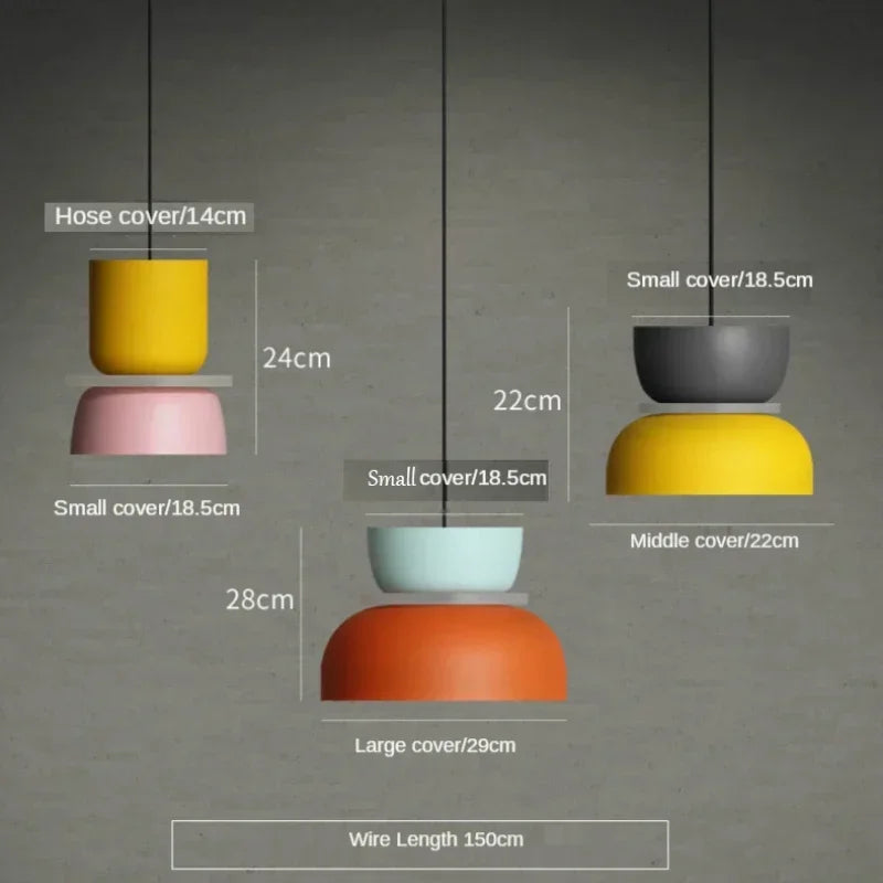 Modern Macaron LED Pendant Lamp Colorful Iron Hanging Suspension Nordic Sweet Chandelier for Study Bar Dining Bedside