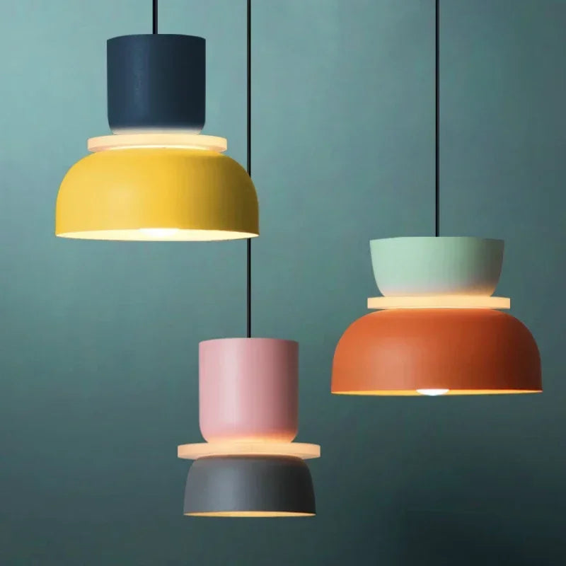 Modern Macaron LED Pendant Lamp Colorful Iron Hanging Suspension Nordic Sweet Chandelier for Study Bar Dining Bedside